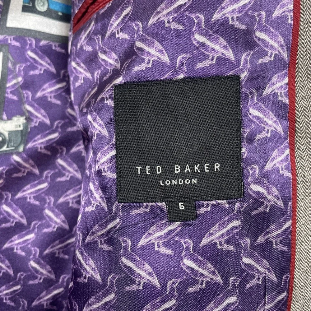 Ted Baker London Gray‎ Herringbone Cotton Mens Suit Size 5 Pant 34x27